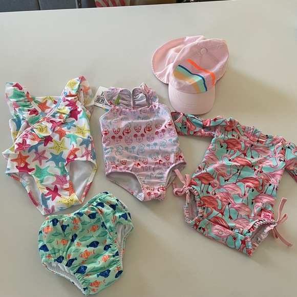 NWT Ruffle Butts Disney Green Sprouts  baby girl Swimwear bundle  Size 6M - Picture 1 of 9